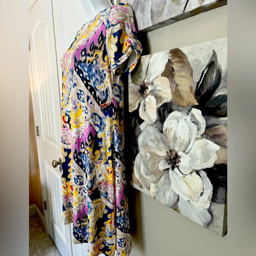 CHICOS FLORAL TWIST SLEEVE STRETCH JERSEY KNIT DRESS SZ 6 - Picture 6 of 10